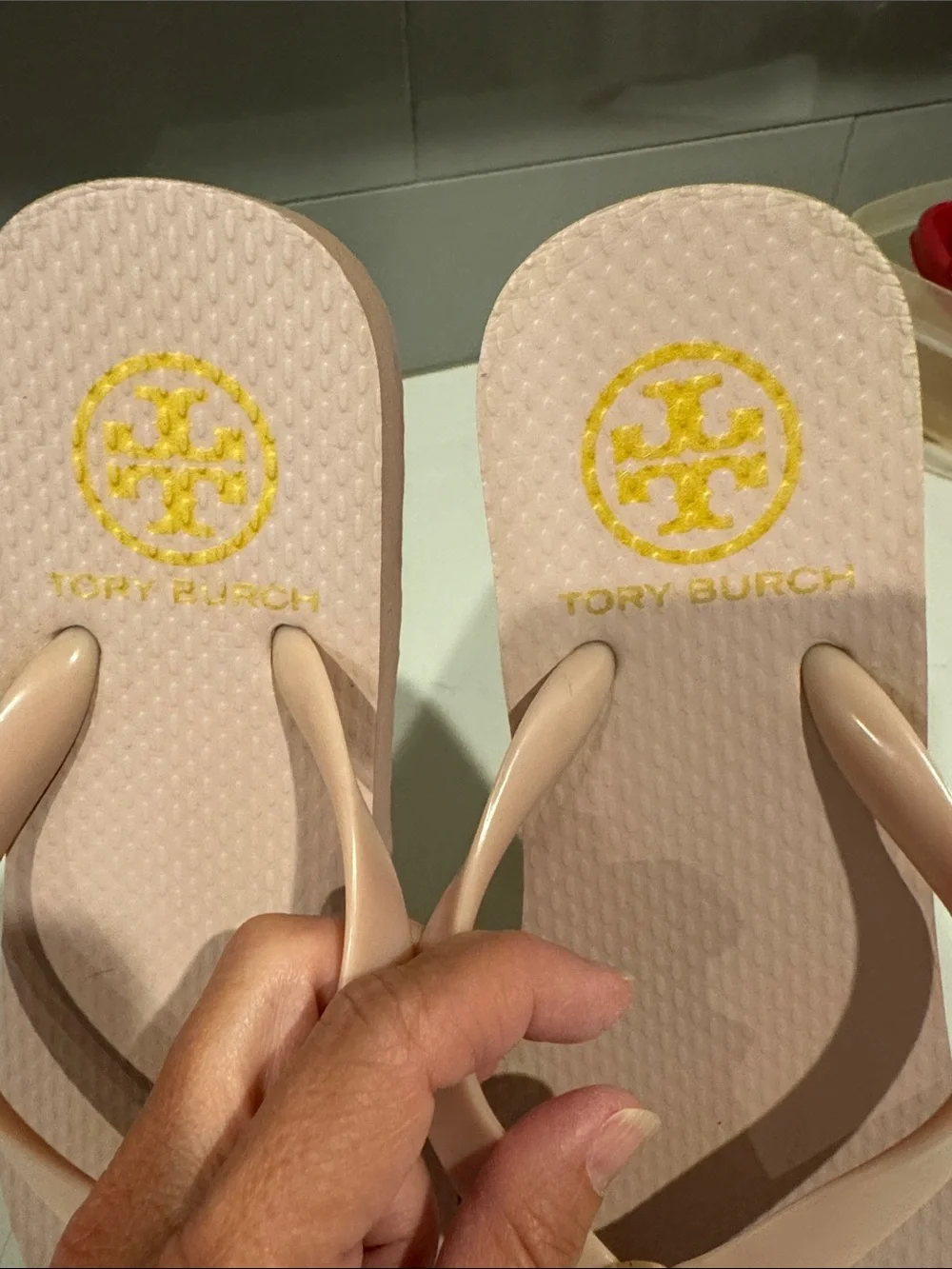 Tory Burch Blush Pink Logo Thong Sandals